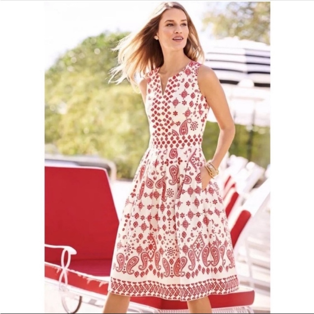 Talbots Red and White Sleeveless Dress